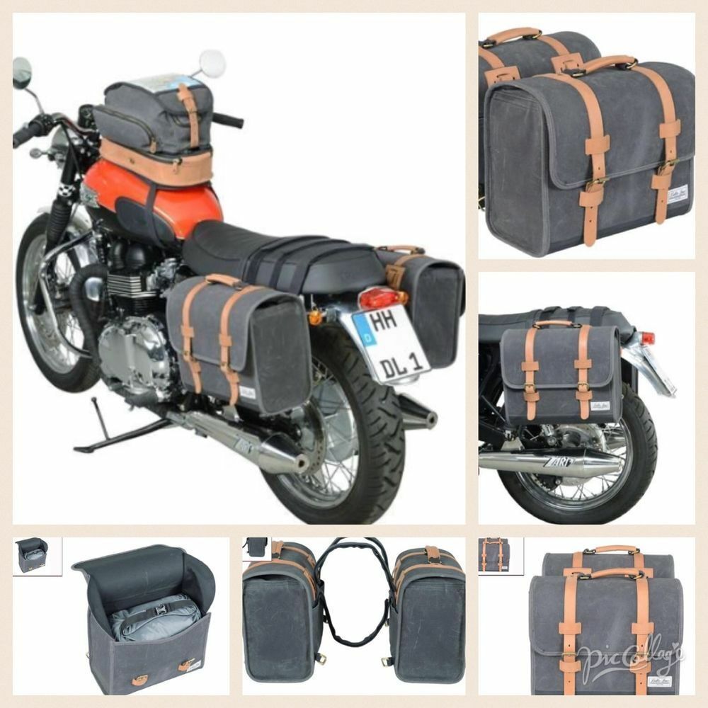 Borse Bisacce Laterali Canvas Moto Vintage Retro Epoca harley davidson yamaha - immagine 2