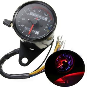 Mini Contachilometri Meccanico Speedometer Spie LED Nero Cafe Racer Scrambler